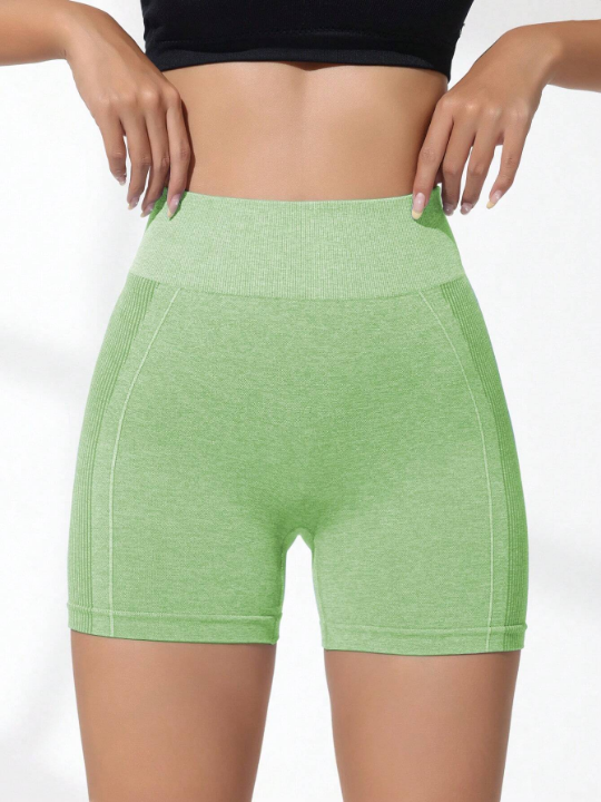 Solid Color Seamless Tight-Fit Athletic Shorts