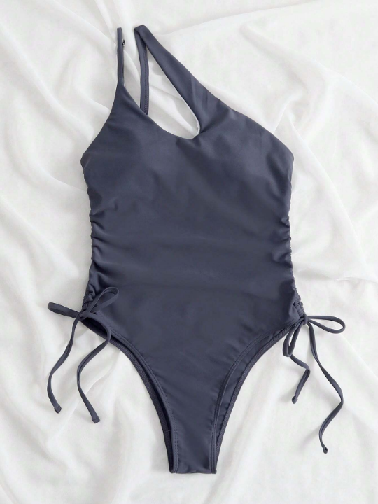 One Shoulder Side-Tie Underwire-Free One-Piece Swimsuit