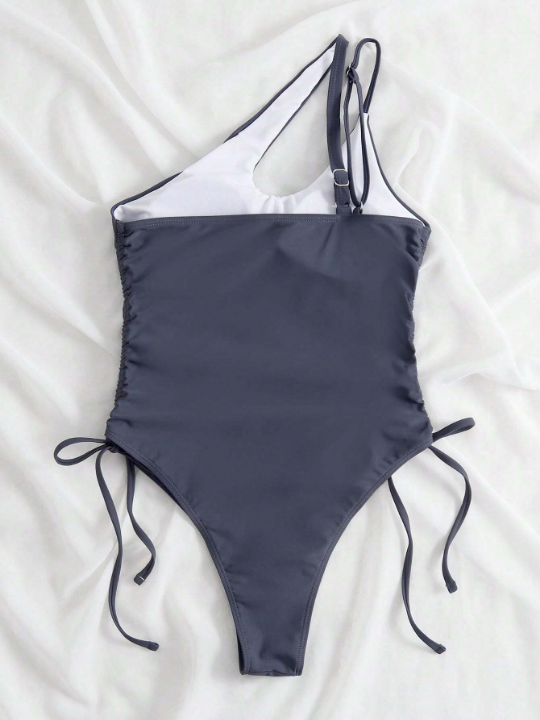 One Shoulder Side-Tie Underwire-Free One-Piece Swimsuit