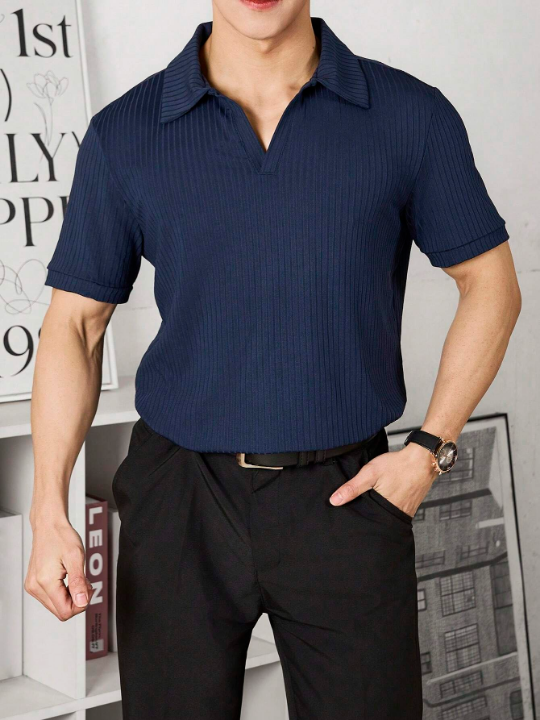 Manfinity Hypemode Men Solid Rib-Knit Polo Shirt