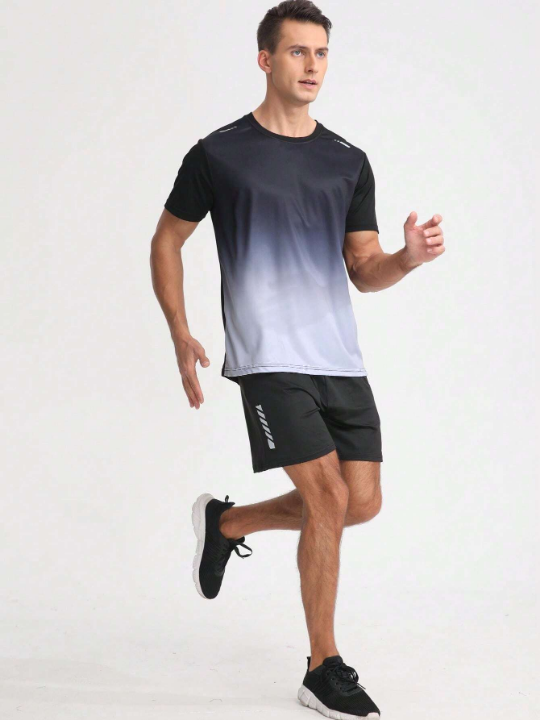 Men's Summer Quick Dry Gradient Short Sleeve Loose Fitness Running Sports T-Shirt Basic T Shirt