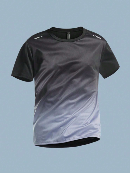 Men's Summer Quick Dry Gradient Short Sleeve Loose Fitness Running Sports T-Shirt Basic T Shirt