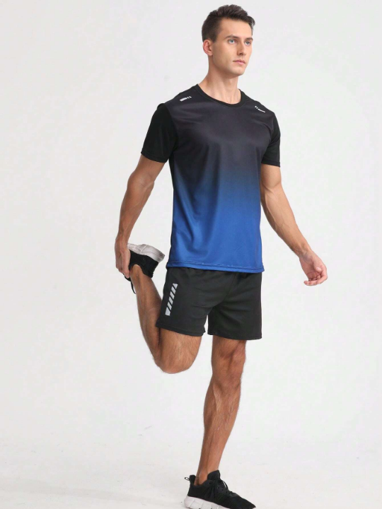 Men's Quick-Dry Ombre Short Sleeve Loose Fit Fitness Running Sport T-Shirt For Summer Basic T Shirt