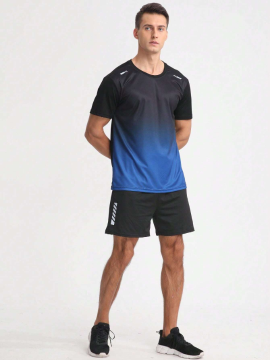 Men's Quick-Dry Ombre Short Sleeve Loose Fit Fitness Running Sport T-Shirt For Summer Basic T Shirt