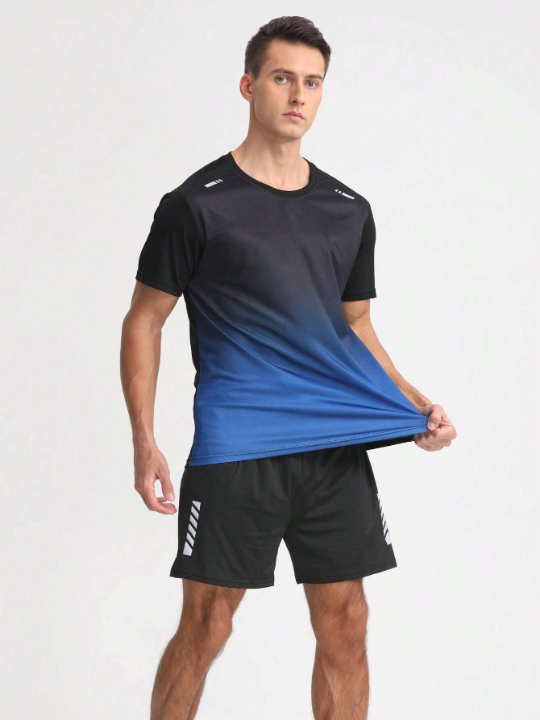 Men's Quick-Dry Ombre Short Sleeve Loose Fit Fitness Running Sport T-Shirt For Summer Basic T Shirt