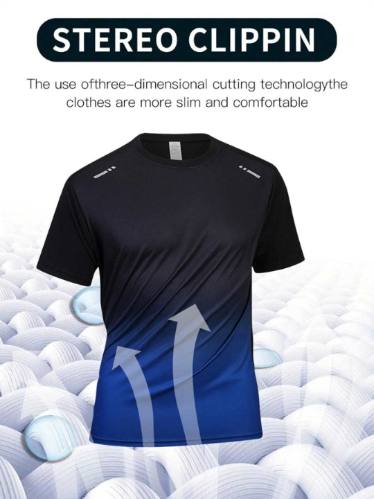 Men's Quick-Dry Ombre Short Sleeve Loose Fit Fitness Running Sport T-Shirt For Summer Basic T Shirt