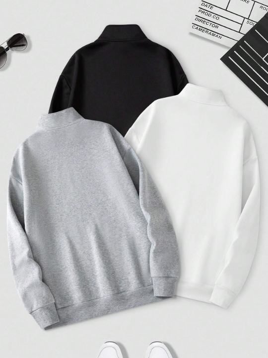 Men's Solid-Colored Stand Collar Front Zipper Sweatshirt