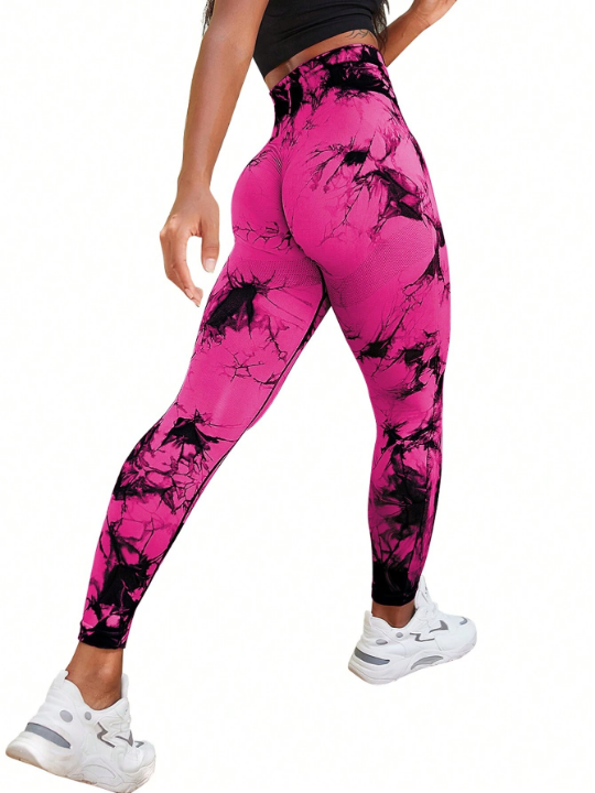 Yoga Trendy Tie Dye Wide Waistband Sports Leggings