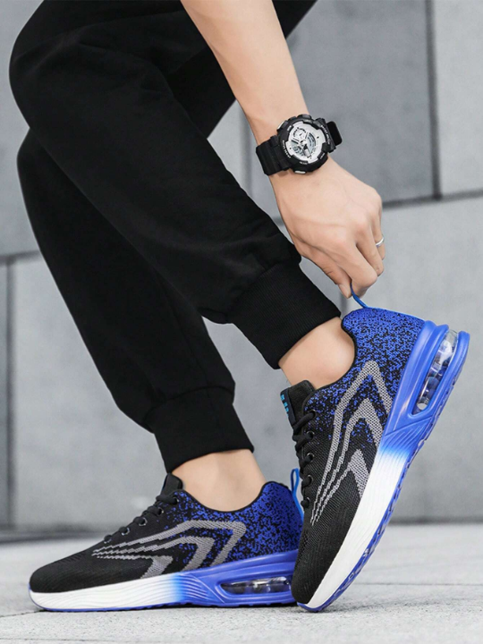 Men's Athletic Shoes, Lace-Up Design, Air Cushion, Thick Sole, Suitable For Outdoor Activities, Such As Fitness, Running And Walking