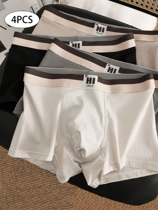 Men's 4pcs Autumn/Winter Breathable Color Block Waistband Boxer Briefs