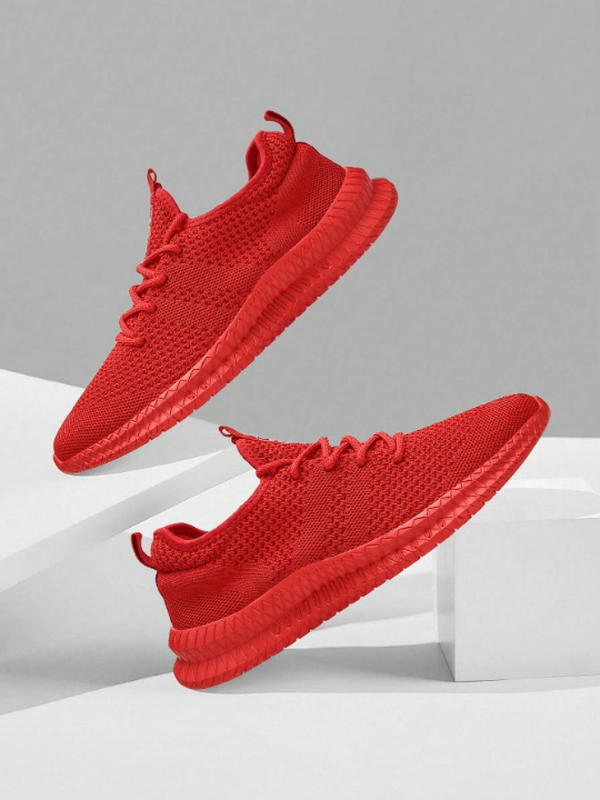 Men's Fashion Casual Shoes Lightweight Running Shoes Comfortable Sports Shoes Breathable Walking Shoes Mesh Workout Sneakers Red