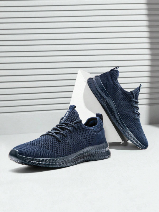 Men's Fashion Casual Shoes Lightweight Running Shoes Comfortable Sports Shoes Breathable Walking Shoes Mesh Workout Sneakers Dark Blue