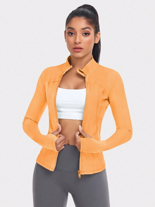 VUTRU Women's Solid Color High Neck Slim Fit Sports Jacket With Thumb Hole