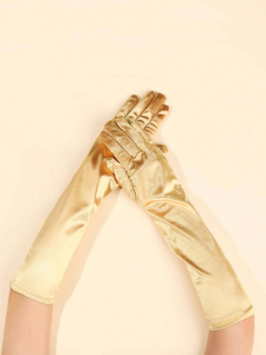 1 Pair Gold Women's Shiny Satin Sexy Evening Party Performance Gloves