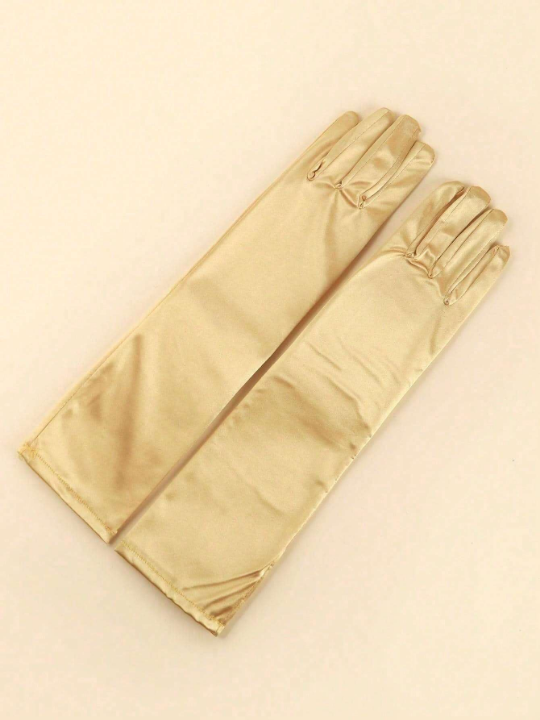 1 Pair Gold Women's Shiny Satin Sexy Evening Party Performance Gloves