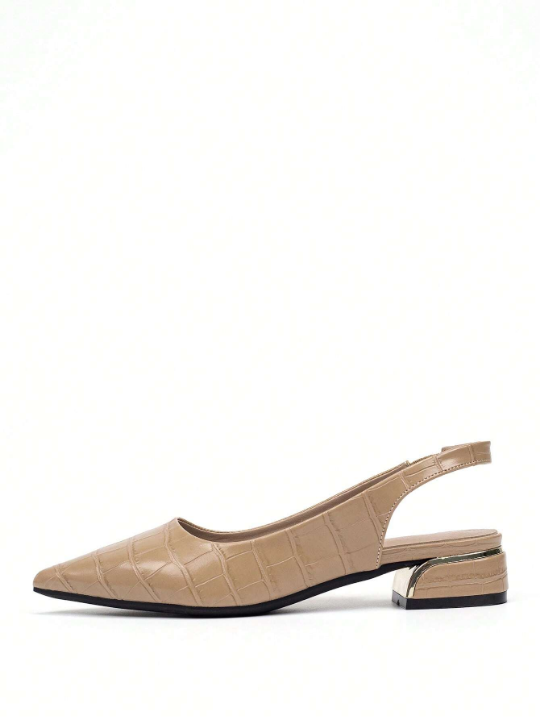 Women's Pointed-Toe Flat Shoes With Open Back, Wide Heel And Chunky Sole