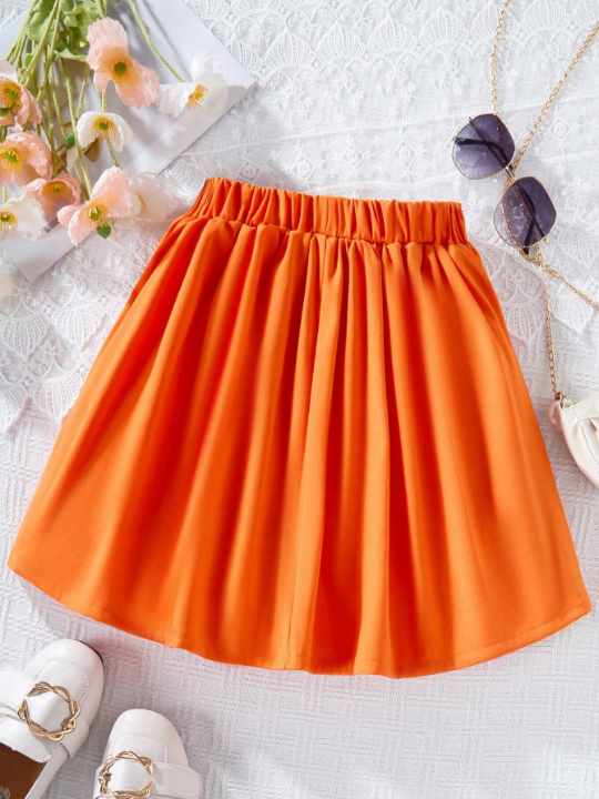 Solid Color Pleated Skirt For Tween Girls