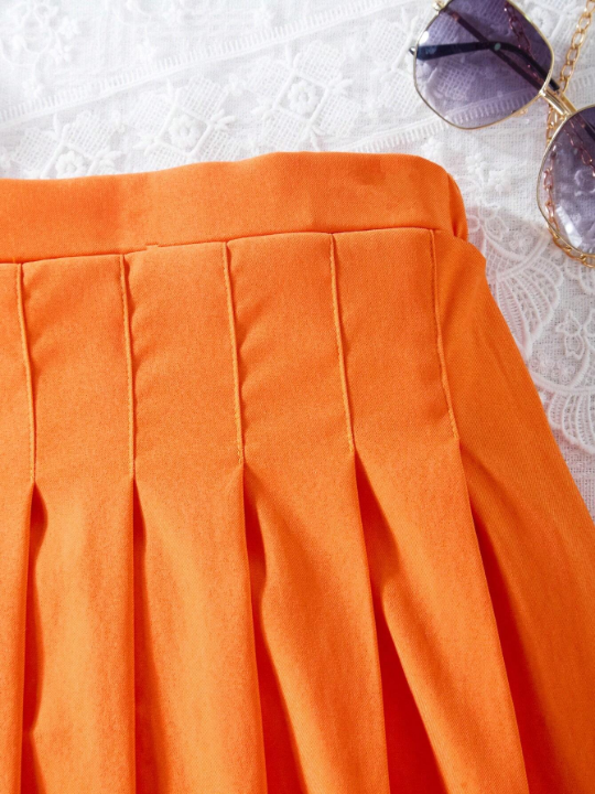 Solid Color Pleated Skirt For Tween Girls