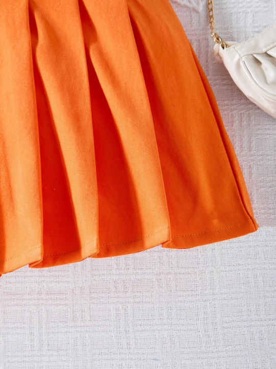 Solid Color Pleated Skirt For Tween Girls