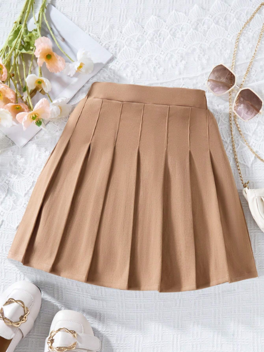 Tween Girls' Solid Color Pleated Skirt