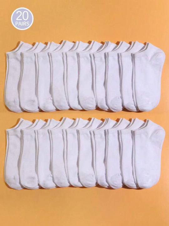 20pairs/pack Women's Solid Color Short Socks