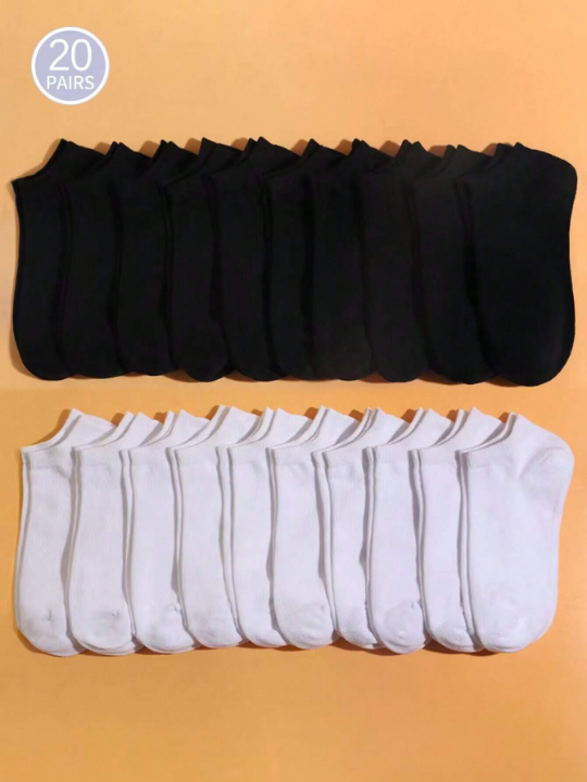 20pairs/set Women's Solid Color Ankle Socks