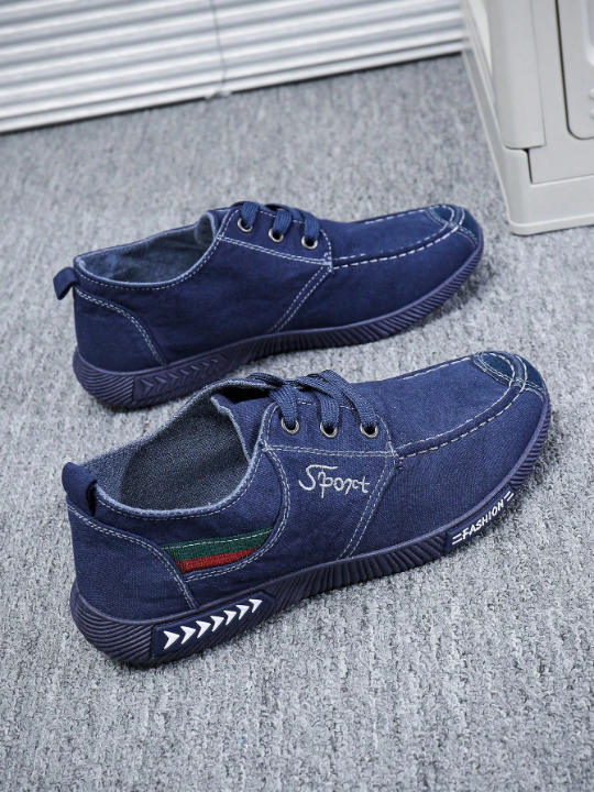 Men's Beijing Cloth Shoes, Breathable Casual Sneakers With Lace-up, Denim Canvas Slip-on, Lightweight & Odor Resistant Sports Shoes