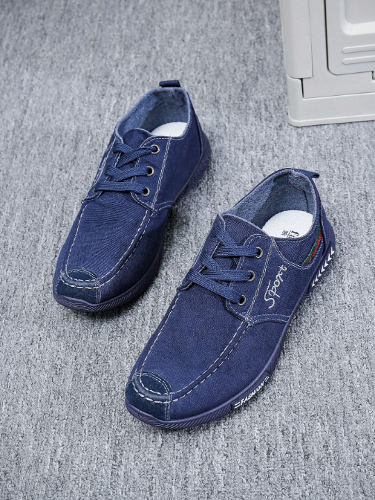 Men's Beijing Cloth Shoes, Breathable Casual Sneakers With Lace-up, Denim Canvas Slip-on, Lightweight & Odor Resistant Sports Shoes