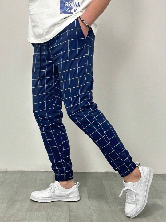 Manfinity Homme Men Grid Print Drawstring Waist Pants