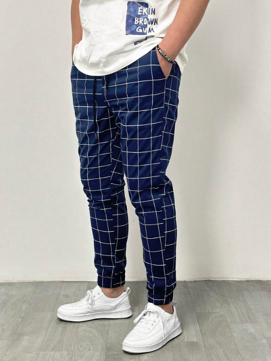 Manfinity Homme Men Grid Print Drawstring Waist Pants