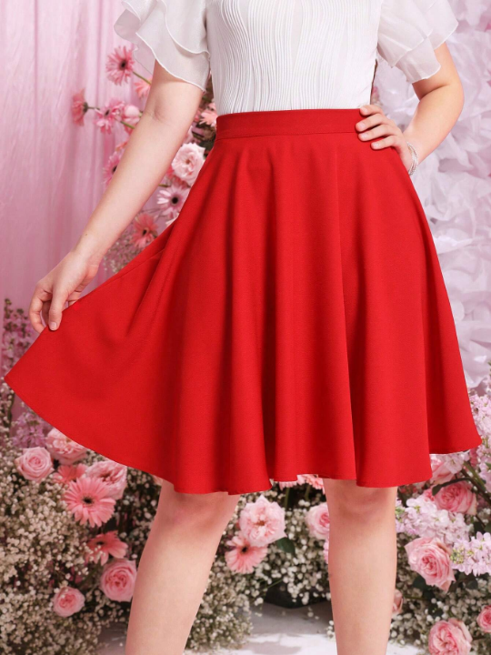 Teenage Girl's Solid Woven Elegant High Waisted A-Line Skirt