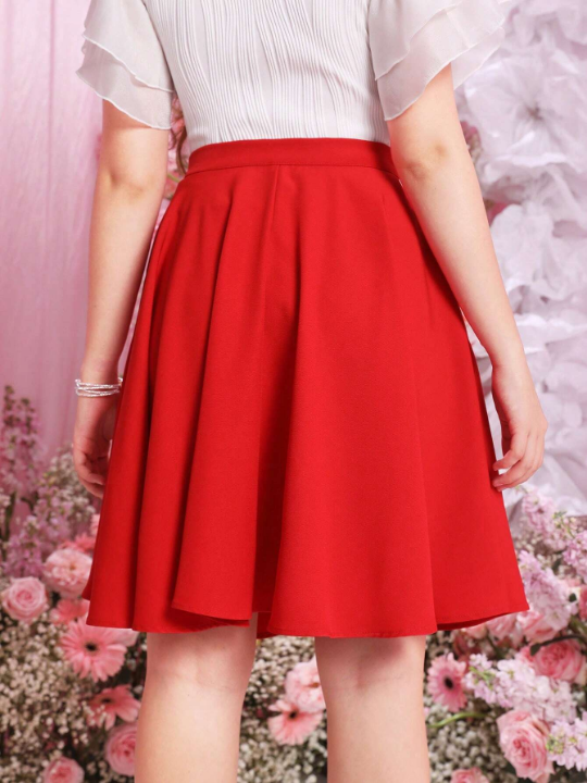 Teenage Girl's Solid Woven Elegant High Waisted A-Line Skirt