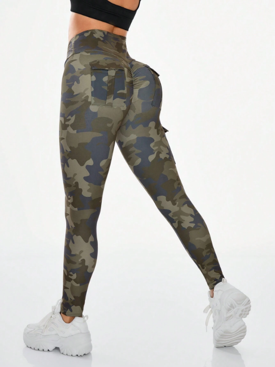 Yoga Basic High Stretch Camouflage Print Sport Leggings With Pockets