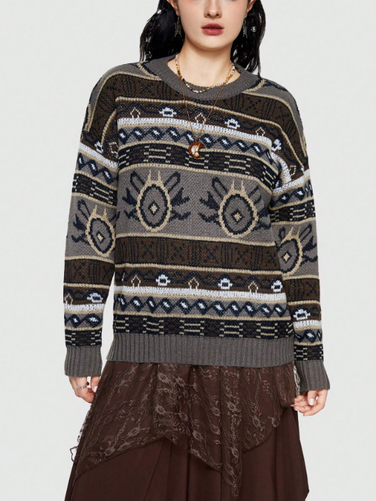 ROMWE Fairycore Geometric Pattern Oversized Sweater