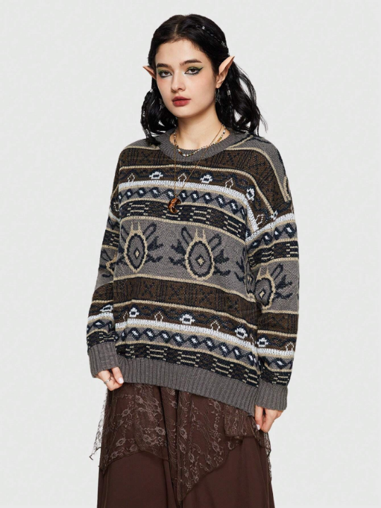 ROMWE Fairycore Geometric Pattern Oversized Sweater