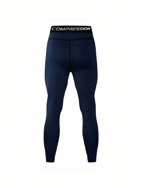 2pcs Sporty Men's Quick-Drying Compression Leggings With Letter Print Waistband For Running, Training, Outdoor Activities, Etc.