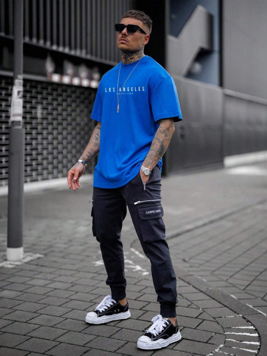 Men's Stylish Letter Printed Round Neck Casual Short Sleeve T-Shirt