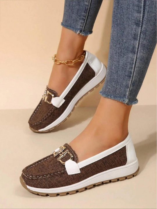 Women's Comfortable Soft Bottom Metal Chain Casual Sport Loafers, Sneakers