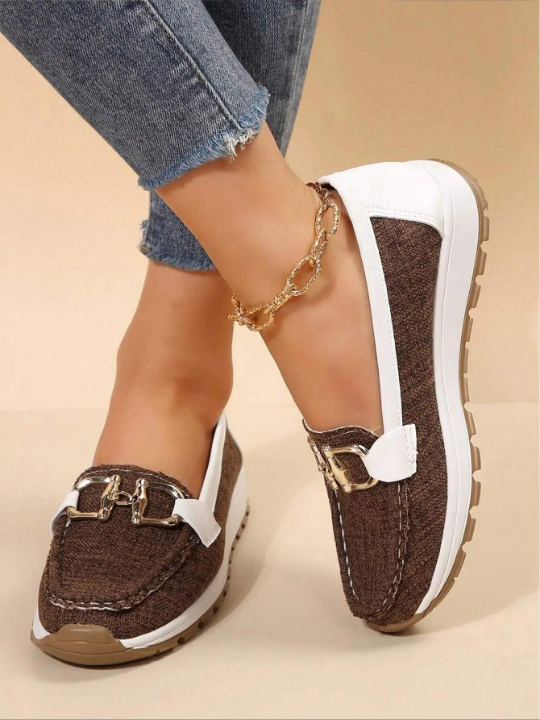 Women's Comfortable Soft Bottom Metal Chain Casual Sport Loafers, Sneakers