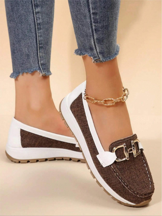 Women's Comfortable Soft Bottom Metal Chain Casual Sport Loafers, Sneakers