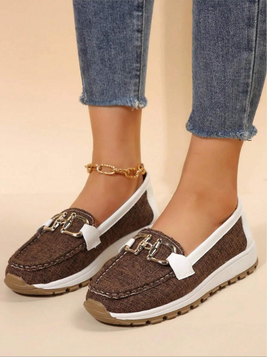 Women's Comfortable Soft Bottom Metal Chain Casual Sport Loafers, Sneakers