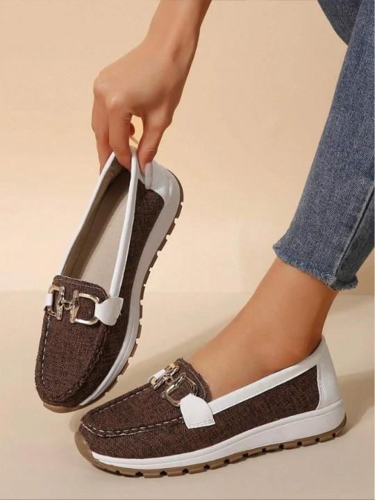 Women's Comfortable Soft Bottom Metal Chain Casual Sport Loafers, Sneakers