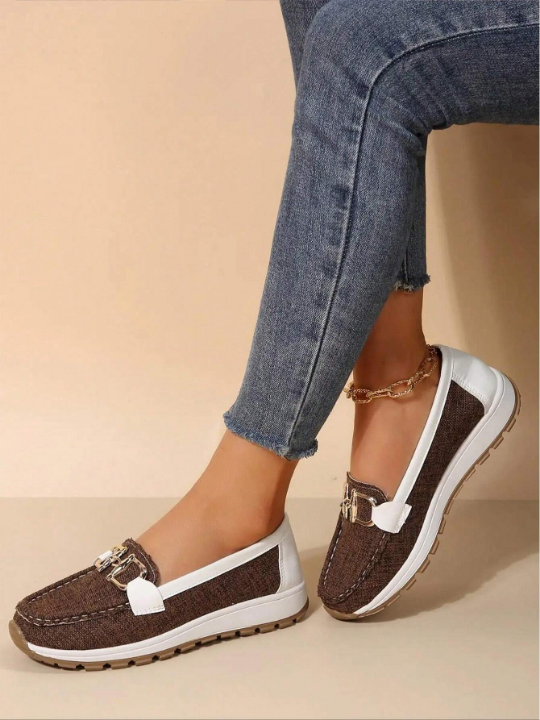 Women's Comfortable Soft Bottom Metal Chain Casual Sport Loafers, Sneakers