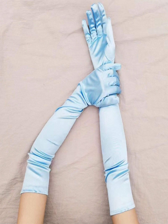 1 Pair Light Blue Ladies' Satin Elbow Length Gloves For Formal Occasions, Evening Party, Sexy Gloves