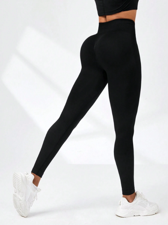 Solid Color Seamless Wide Waistband Sport Leggings