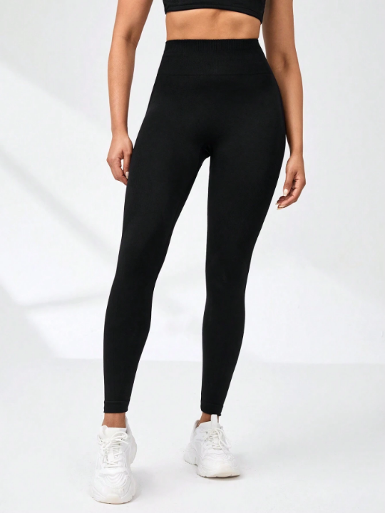 Solid Color Seamless Wide Waistband Sport Leggings