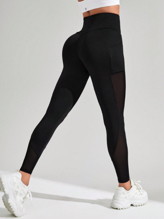 Yoga Basic Patchwork Mesh Leggings For Sports