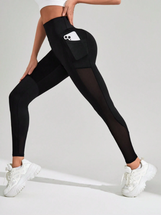 Yoga Basic Patchwork Mesh Leggings For Sports