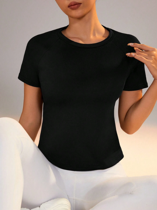 Yoga Basic Mesh Back Insert Drop Shoulder Sleeve Sport T-Shirt