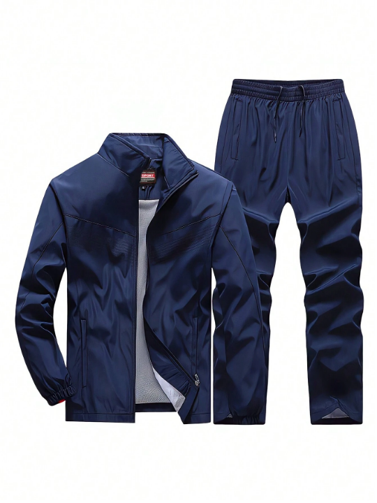 Men's Running Fitness Cycling Training Zip-Up Stand Collar Jacket And Pants Sports Suit, Athletic Suit, Tracksuit